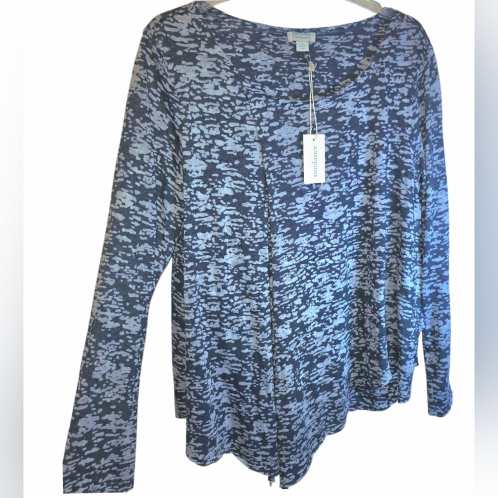 Sundance Burnout Layered‎ Top Whitney Pullover Blue Sz Large Long Sleeve Shirt